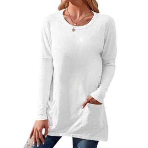 Crew Neck Long Sleeve Pocket T-Shirt