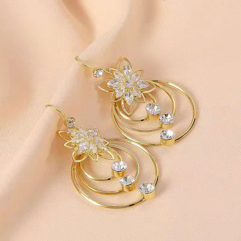 Crystal Lotus Three Hoop Earrings