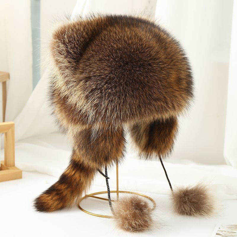 🐻Cute faux fur raccoon tail parent-child plush hat