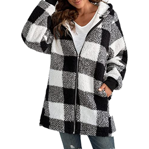 Women Oversized Hoodie Plaid Loose Overcoat