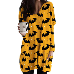 Halloween Cat Pumpkin Long Sleeve Dress