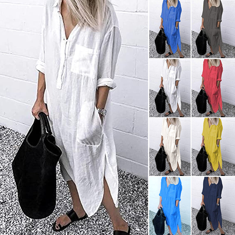 🌈✨Elegant Solid Color Slit Shirt Dress✨