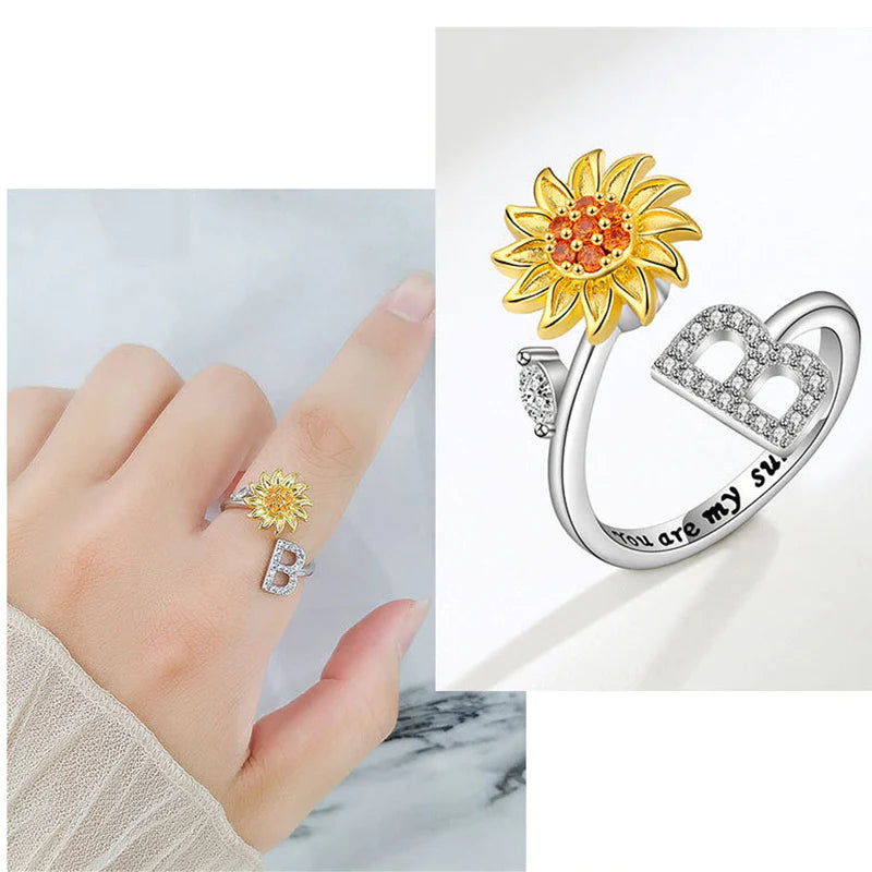 Sunflower Letter Adjustable Ring For Daughter/Granddaughter