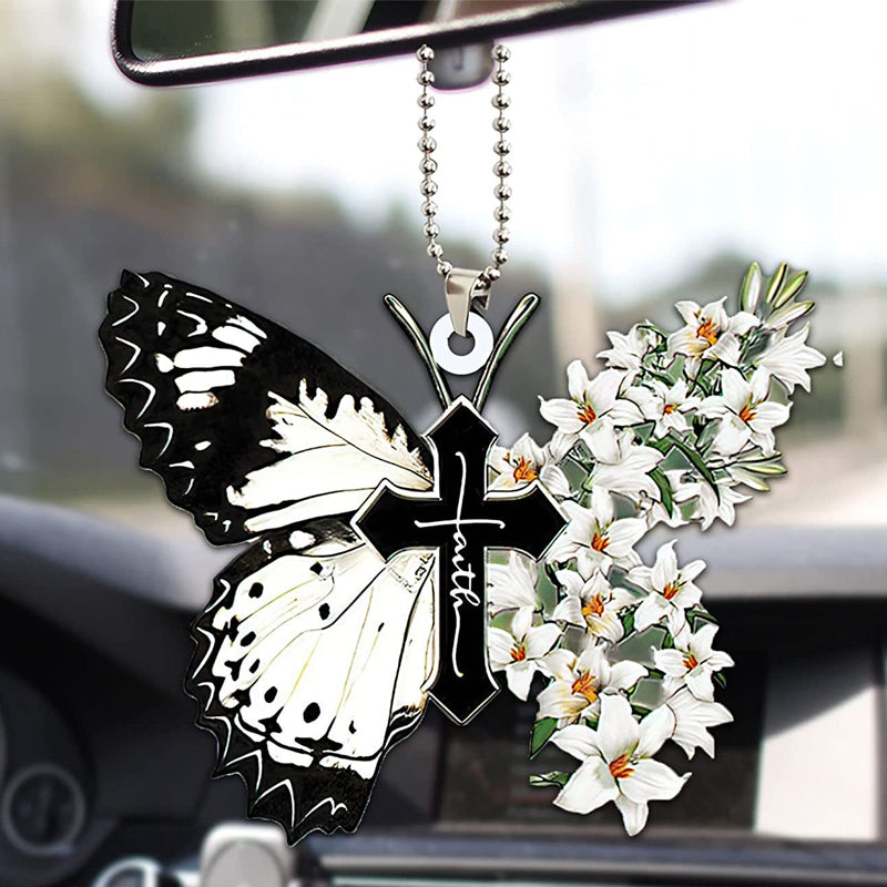 Beautiful Butterfly Cross Christian Car Rearview Mirror Accessory