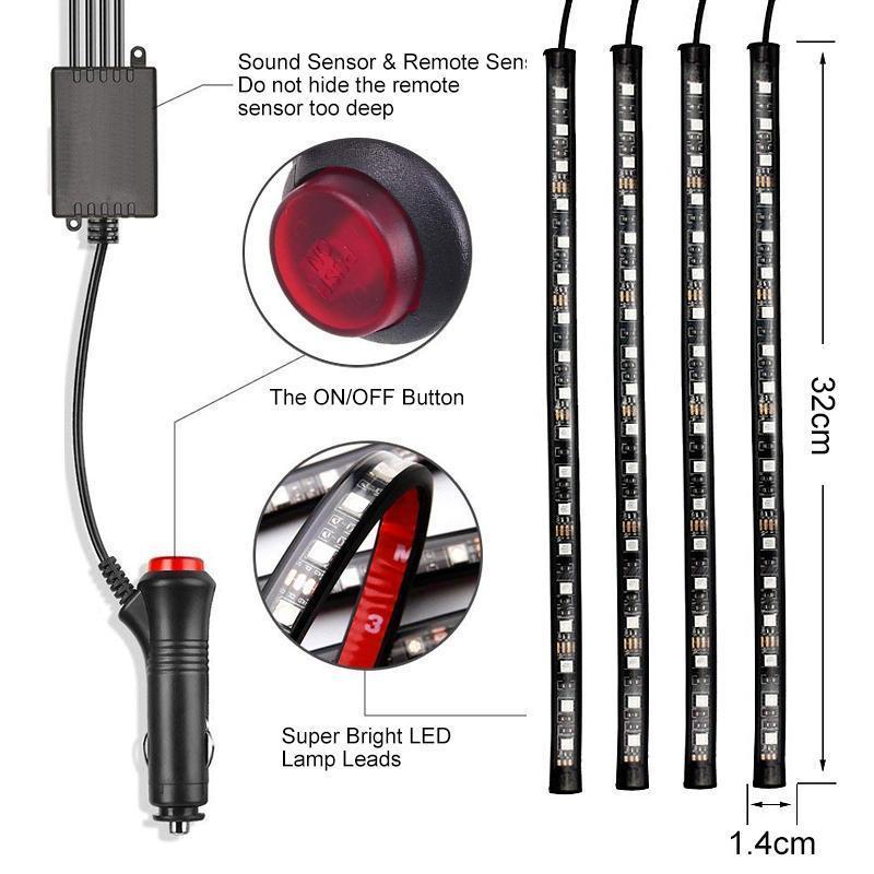 Hirundo Car Interior Lights with Sound Active Function and Wireless Remote Control