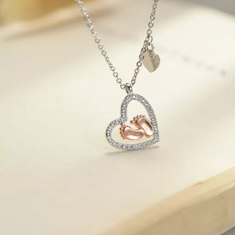 Baby Feet Heart Pendant Necklace