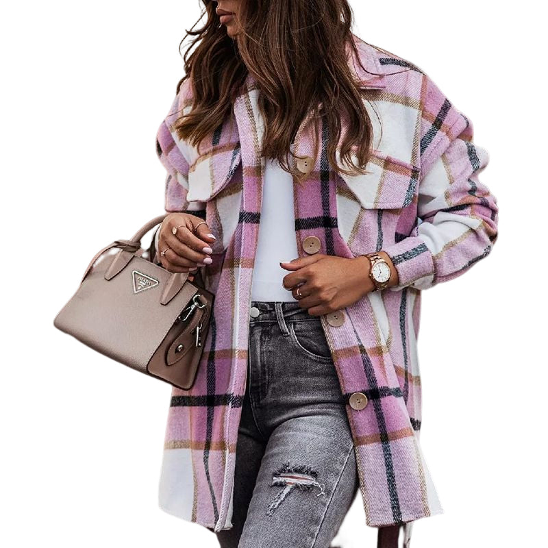 Plaid Casual Woolen Coat