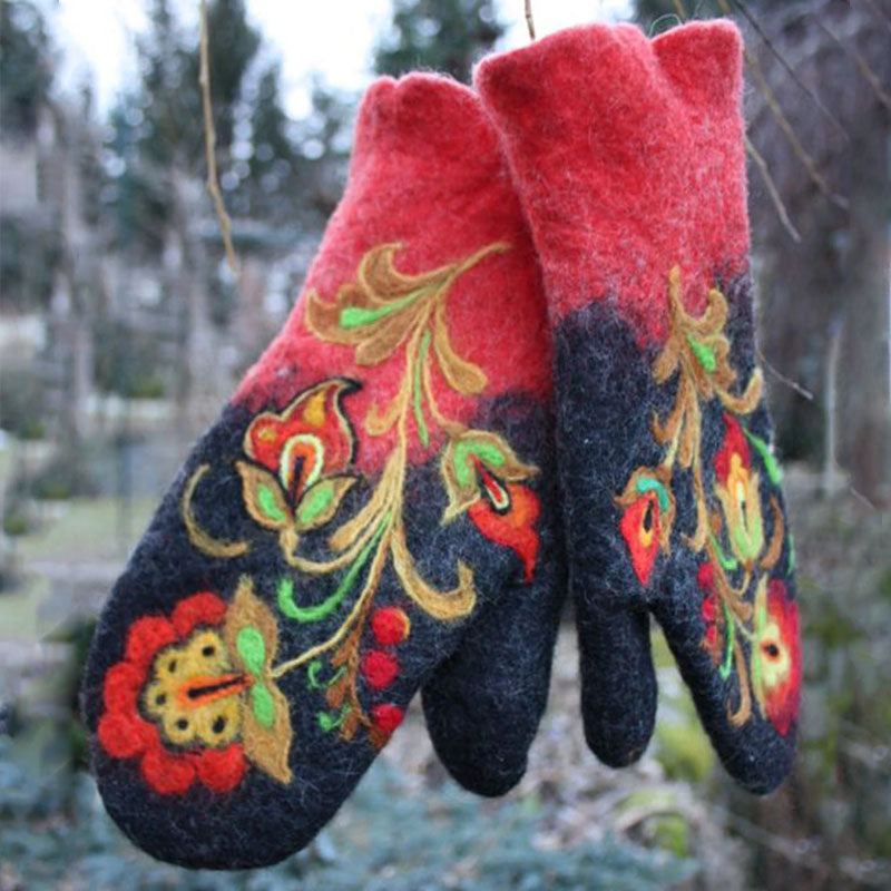 Christmas Flower Embroidery Mittens