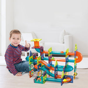 Children's slide ball magnetic building block track splicing toy