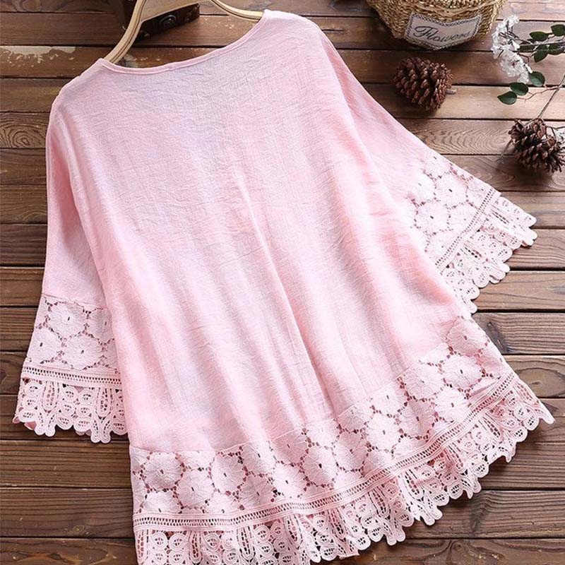 Fashion Lace Patchwork Bow Blouses for Women