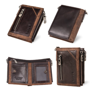 Vintage RFID PU Leather Bifold Coin Wallet With Chain