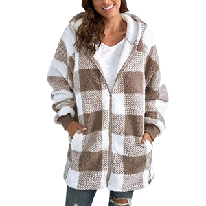 Women Oversized Hoodie Plaid Loose Overcoat