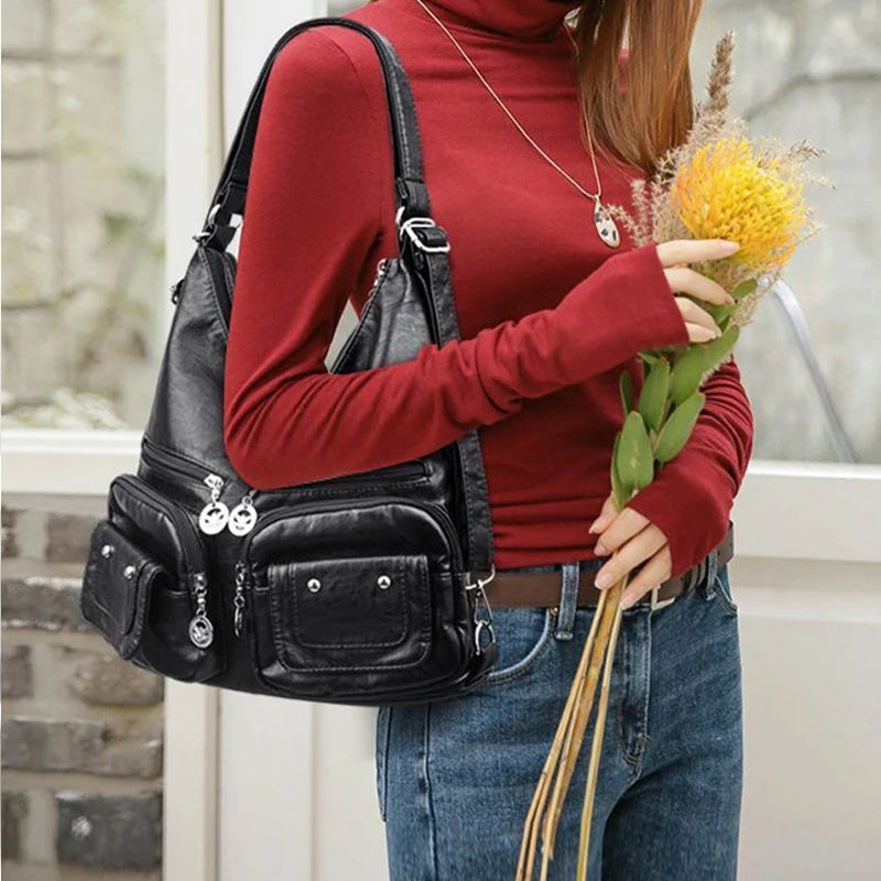 Multi-Pocket Vintage Shoulder Bag