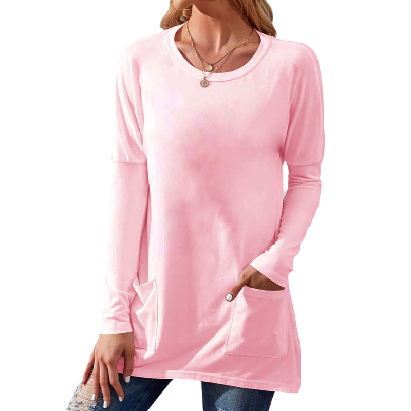 Crew Neck Long Sleeve Pocket T-Shirt