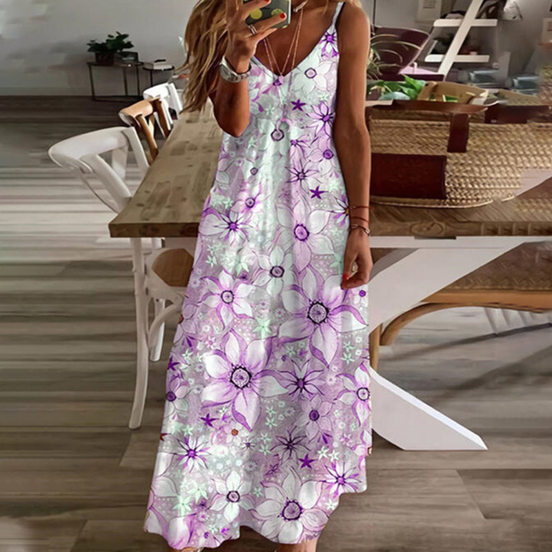 Women's V-neck Print Loose Slip Dress