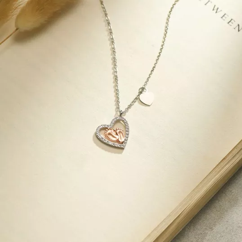 Baby Feet Heart Pendant Necklace