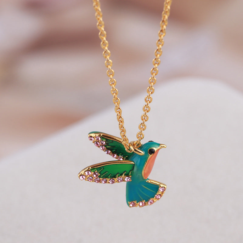 Colorful Diamond Hummingbird Necklace