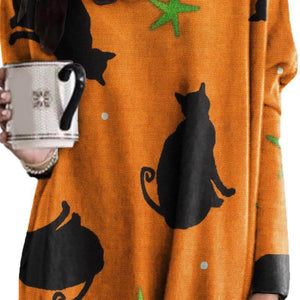 Halloween Cat Pumpkin Long Sleeve Dress