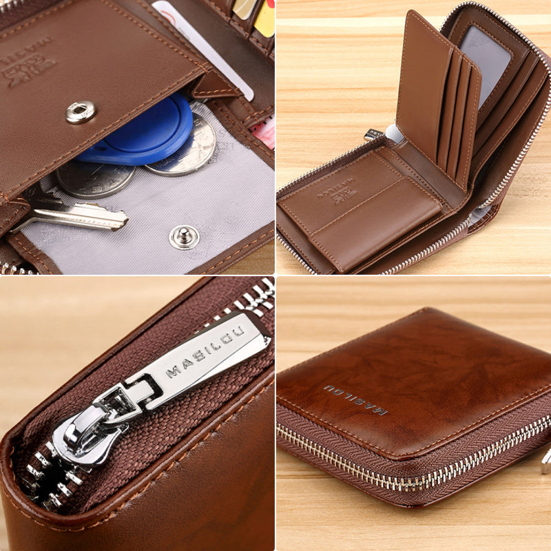 Short Leather Zipper Wallet