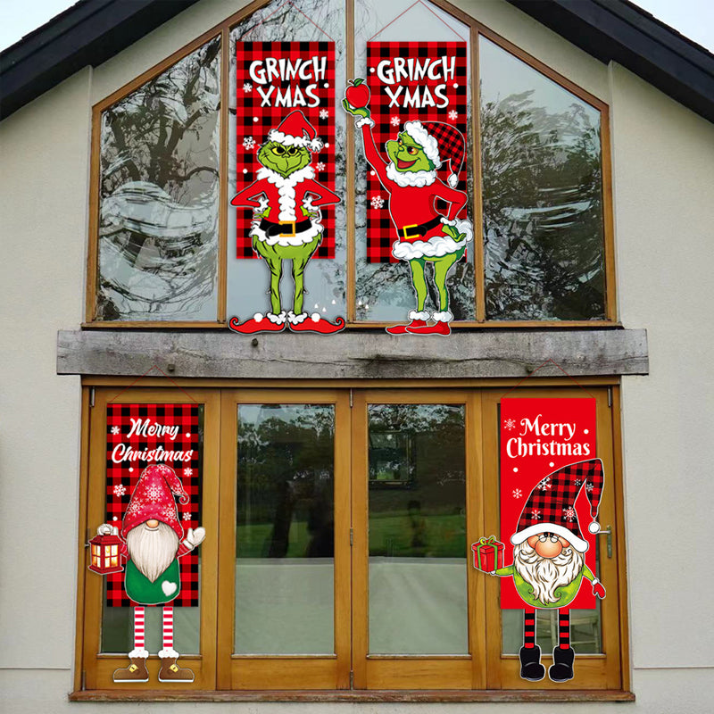 Christmas Decoration Hanging Grinch Faceless Doll Door Hanging Flag Garden Flag