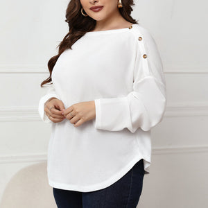 Plus Size Long Sleeve Toggle Neck Top