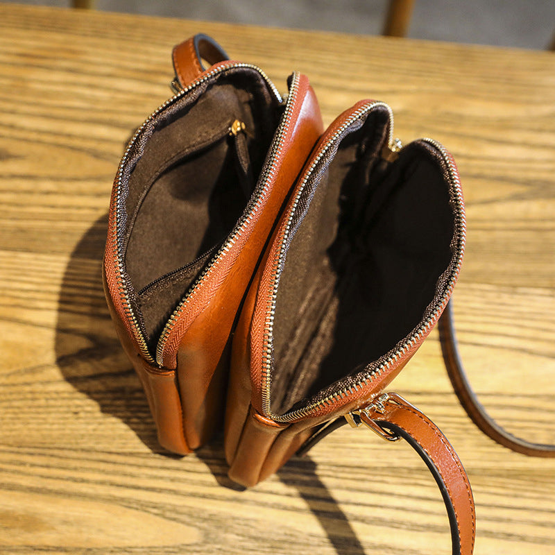 Double Zipper Oil Wax Leather Bag