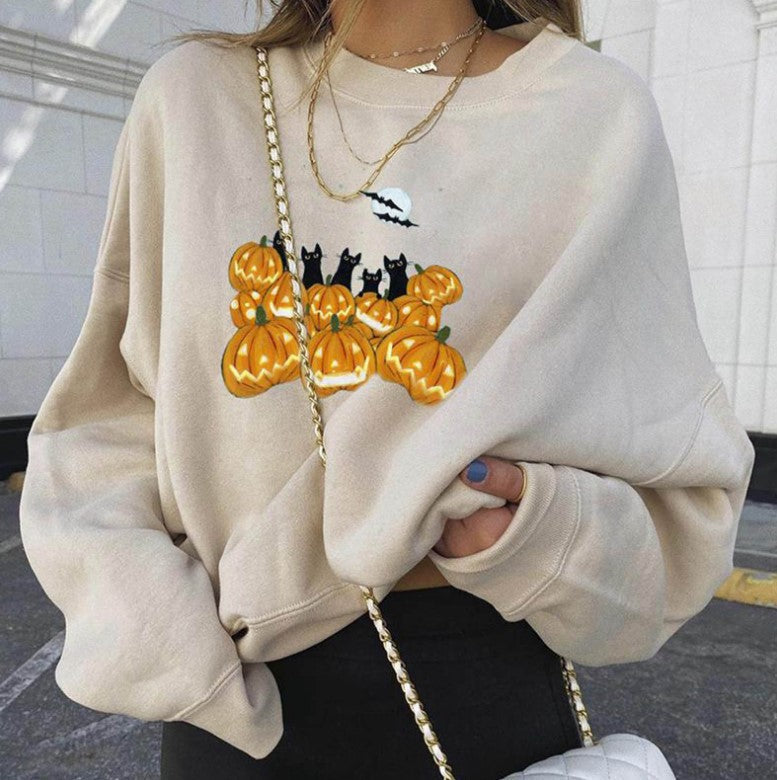 Pumpkin Print Hoodie for Women