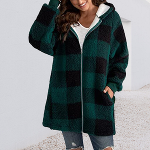 Women Oversized Hoodie Plaid Loose Overcoat