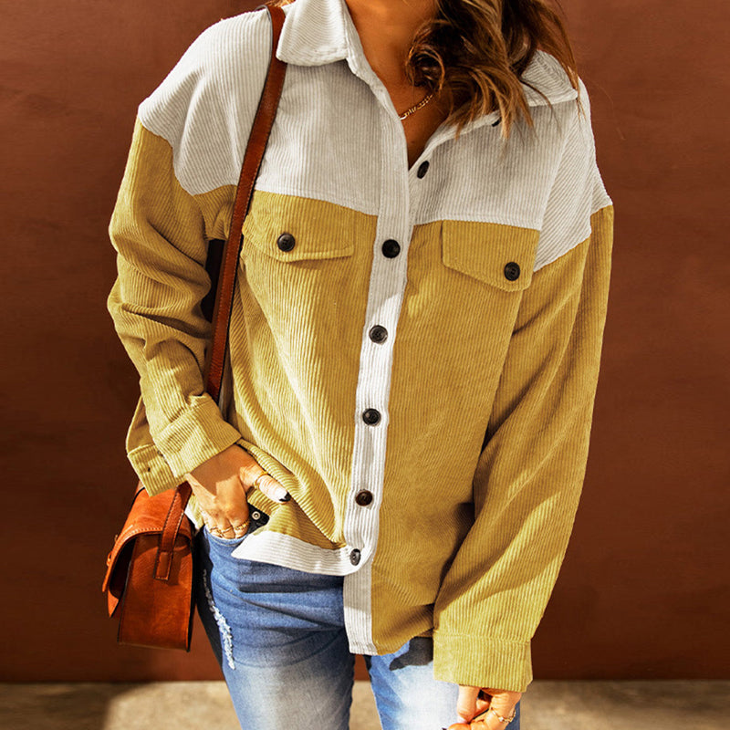 Ladies Fashion Casual Colorblock Loose Lapel Shirt Jacket