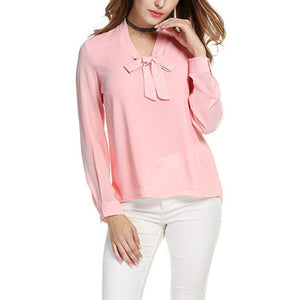 Chiffon Long Sleeve Bow Shirts