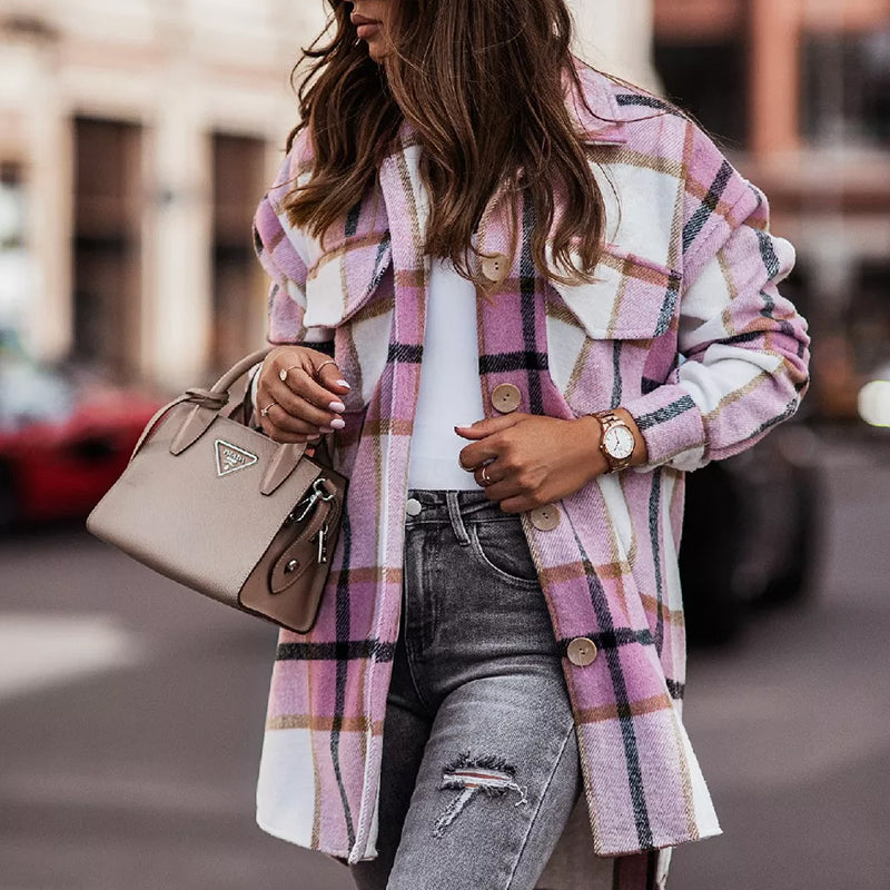 Plaid Casual Woolen Coat