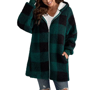 Women Oversized Hoodie Plaid Loose Overcoat