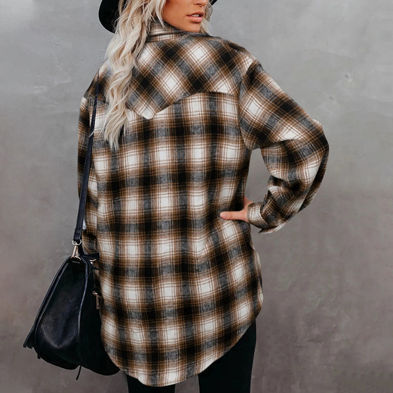 Loose Lapel Plaid Shirt