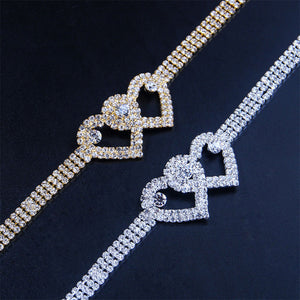 Fashion Rhinestone Double Heart Anklet