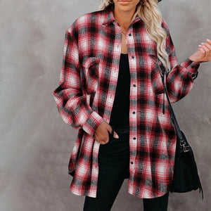 Loose Lapel Plaid Shirt