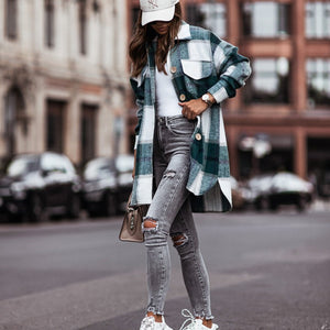 Plaid Casual Woolen Coat