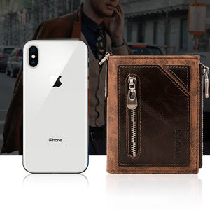 Vintage RFID PU Leather Bifold Coin Wallet With Chain