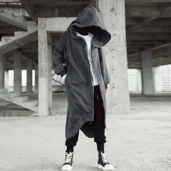 Unisex Long Sleeve Hooded Long Coat