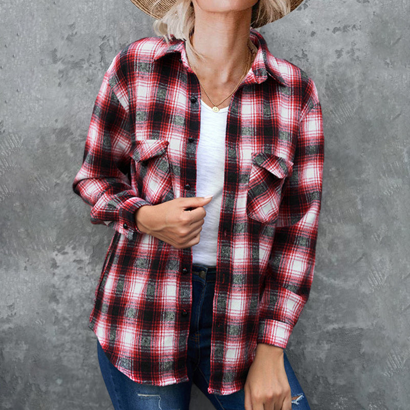 Loose Lapel Plaid Shirt