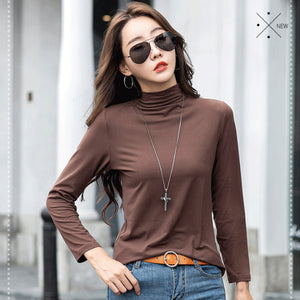 Women's casual half high collar long sleeve bottoming shirt