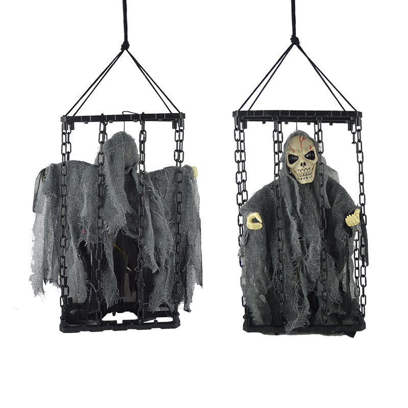 Halloween Prop Animated Caged Skeleton