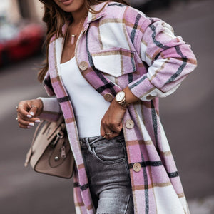 Plaid Casual Woolen Coat