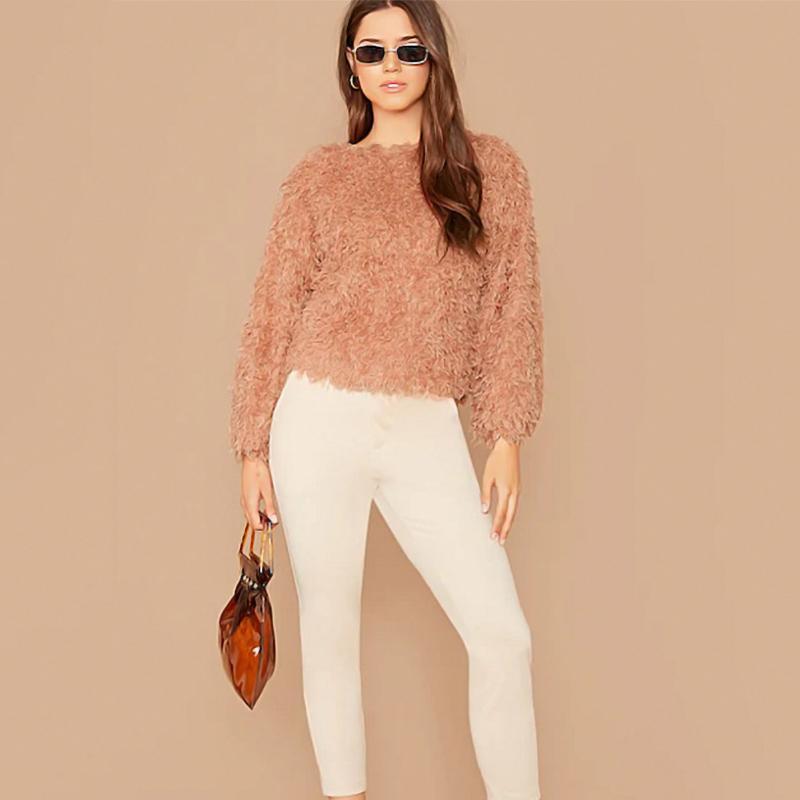 Round Neck Fluffy Pullover