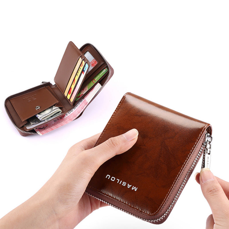 Short Leather Zipper Wallet