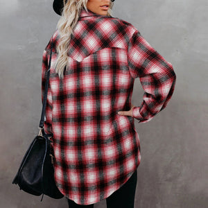 Loose Lapel Plaid Shirt