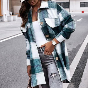 Plaid Casual Woolen Coat