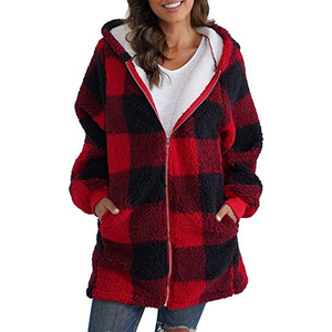 Women Oversized Hoodie Plaid Loose Overcoat