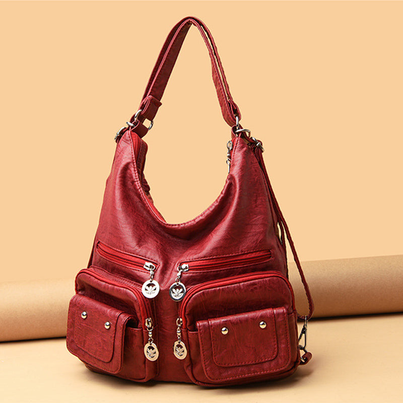 Multi-Pocket Vintage Shoulder Bag