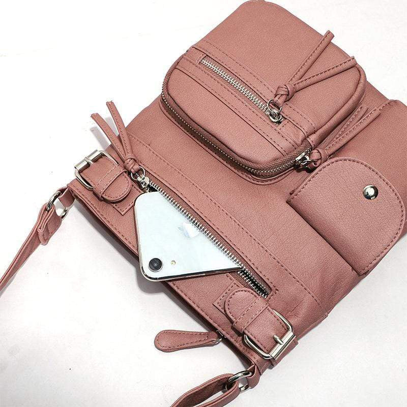 Multi-Pocket Soft PU Crossbody Bag