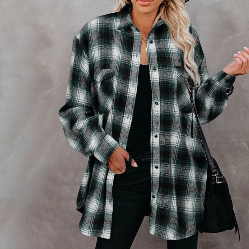 Loose Lapel Plaid Shirt